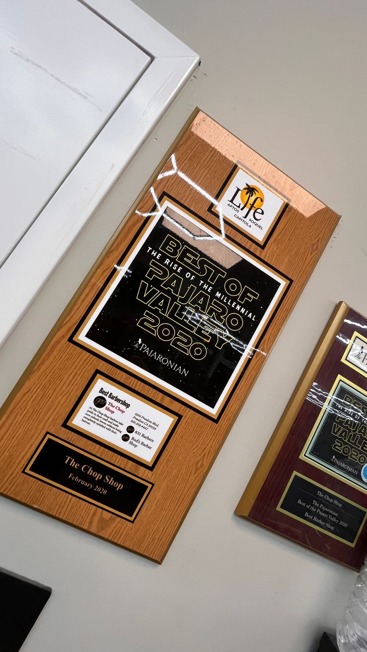 Best of Pajaro Valley 2020 award plaque